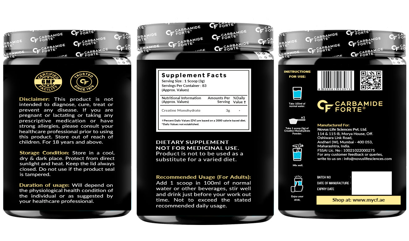 100% Pure Creatine Monohydrate – 3g Per Serving | Boost Strength, Performance & Recovery | For Men & Women