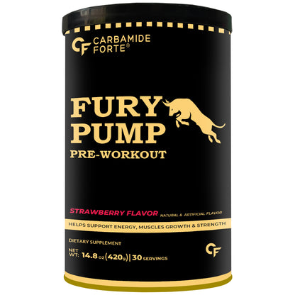 Fury Pump Pre-Workout – Explosive Energy & Focus | Boost Strength, Endurance & Blood Flow | In Various Flavors I For Men And Women - Strawberry Flavour 420g