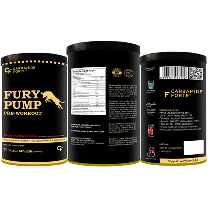 Fury Pump Pre-Workout – Explosive Energy & Focus | Boost Strength, Endurance & Blood Flow | In Various Flavors I For Men And Women Fruit Punch - 420g