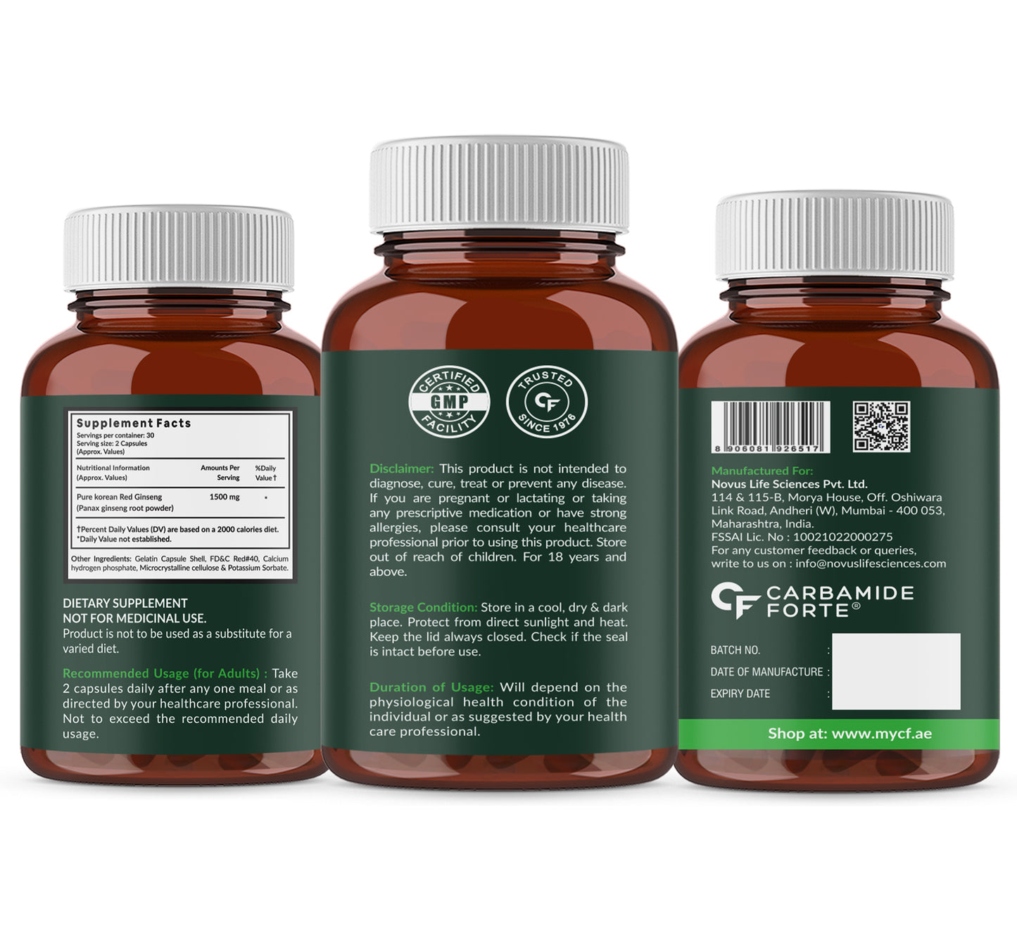 Pure Korean Red Ginseng 1500 mg | Ginseng Capsules for Energy, Stamina & Wellness