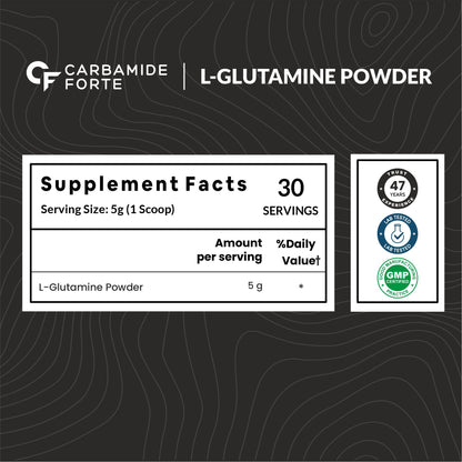 Carbamide Forte L Glutamine Powder 5000mg | L Glutamine Supplement for Men | Post Workout Muscle Recovery Supplements for Men - Unflavoured - 250 grams