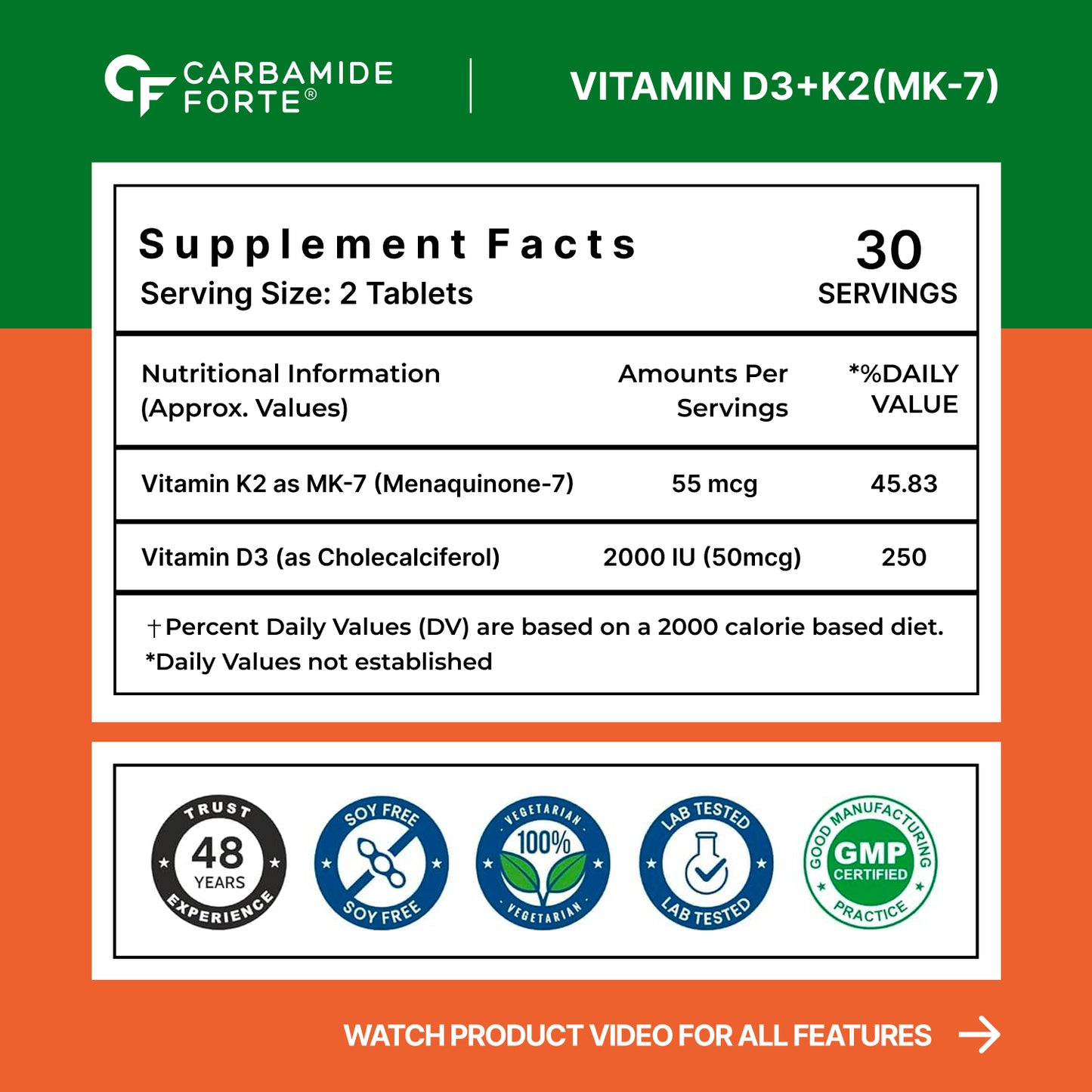 Vitamin D3 2000 IU & K2 55 mcg Tablets | Bone, Heart & Immunity Support | High Absorption