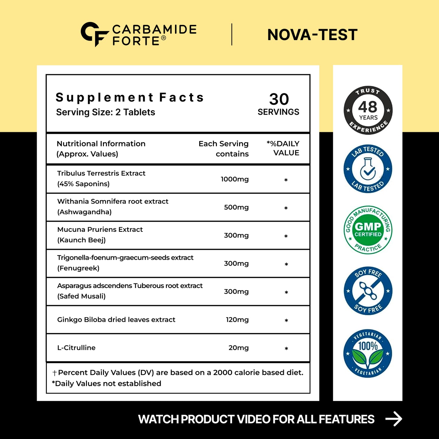 Nova Test – Advanced Testosterone Booster | 1000mg Tribulus & Ashwagandha | Boost Strength, Stamina & Vitality