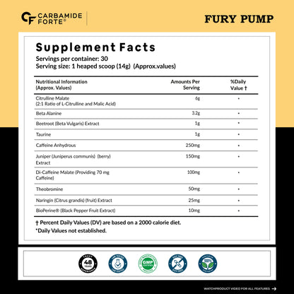 Fury Pump Pre-Workout – Explosive Energy & Focus | Boost Strength, Endurance & Blood Flow | In Various Flavors I For Men And Women - Strawberry Flavour 420g